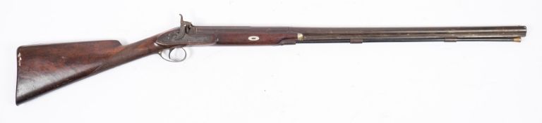 A 19th century percusion cap sporting gun by I Powell:, 31 1/4 inch two stage barrel,