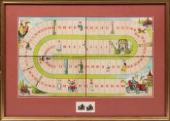 A framed late 19th /early 20th century board game of 'Neues Automobil Spiel':,