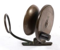 A Malloch Patent 'side-casting' 4 inch brass reel:, stamped as per title and signed 'C Harlow & Co,