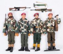 Four Action Man flock hair figures in Parachute Regiment Uniform :(4)