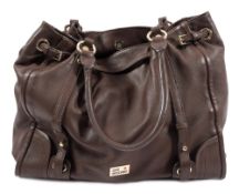 Moschino, a brown leather handbag:, with gilt brass fittings and 'Love Moschino' badge to front ,
