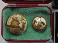 A set of six Satsuma ceramic buttons:, decorated with floral foliage, 10mm diameter,