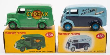 Dinky 465 Morris Commercial Van in 'Capstan' livery together with 454 Trojan 15cwt Van in 'Cydrax'