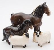 A Beswick model of a standing fox, together with a Persian kitten and one other cat:.