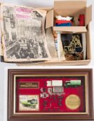 Scalextric racing car:, framed Matchbox Yorkshire Steam Wagon and other plastic lorries etc.