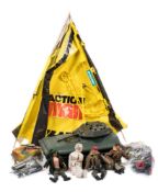 A group of three Palitoy flock hair Acton Man figures and accessories,
