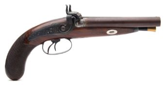 A 19th century double barrel side by side percussion pistol by Parkhouse, Taunton:, the 5 1.