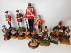 A collection of assorted hand painted resin and metal military busts and figures: relating to the