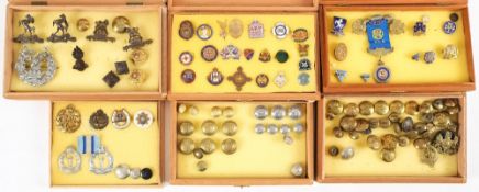 A collection of various military and civilian buttons and badges:, including RAF, GWR, YMCA,