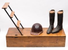 An early 20th century oak case Polo/riding boot box and stand:,