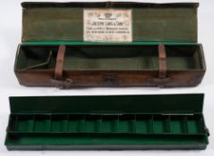 A late 19th century brown leather gun case:, with brass lockplate and buckles,