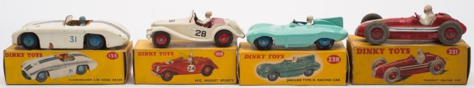 Dinky 133 Cunningham C-5R Road Racer:, together with 108 MG Midget Sports,