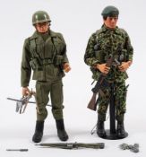 Two Palitoy flock hair 'Eagle eyes' figures 'Royal Marine and Machine Gunner:,