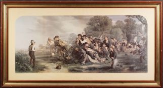 Henry Lenon after Thomas Webster 'Football': framed engraving, 39 x 87cm,