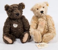 Two Steiff '1920 Classic' Teddy Bears:, one in blonde plush, the other in a brown plush,