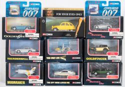 Corgi, a boxed group of nine of nine various James Bond vehicles:, including Aston Martin DB5,