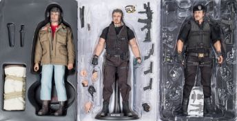 Two Hot Toys 1/6th scale Expendables 'Barney Ross' figures and a First blood 'John J Rambo M65