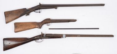 A 19th century double barrel underlever pinfire shotgun:, unsigned, No 1163,
