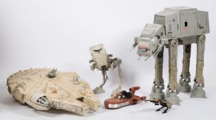 Five loose Kenner/Palitoy Star Wars vehicles:, comprising a land Speeder , a Millennium Falcon,
