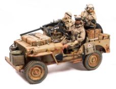 A Hasbro 1/6th scale model of a WWII Willys Jeep in British SAS/LRDG Desert Raid configuration:,