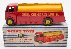 Dinky 991 AEC Thompson Tanker in 'Shell Chemicals Limited ' livery: red and yellow with yellow
