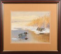 Philip Rickman [1891-1982]- Mallard ducks in Winter,:- signed,