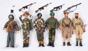 A group of five Action Man flock hair figures:, including two parachute Regiment,