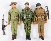 Three Action Man flock hair figures:, comprising two Infantrymen and a Jungle fighter (3).