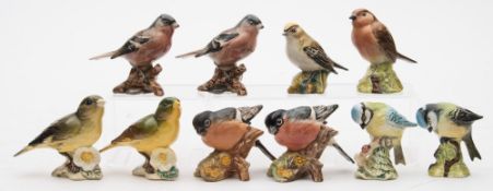 A group of ten Beswick porcelain models of birds:, including 'Goldfinch', 'Greenfinch',