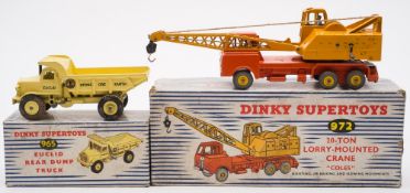 Dinky 972 20-Ton Lorry Mounted Crane in 'Coles' livery, together with 965 Euclid Rear Dump Truck:,