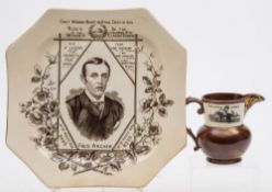 A Wallis & Gimson commemorative plate for Fred Archer: of octagonal form and printed in black with