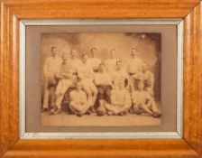 Two late 19th century framed photographs of a football team together with two other military band
