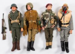 A group of four Action Man figures, US Machine Gunner, Luftwaffe Pilot,