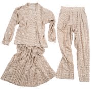A Jaeger three piece jacket, skirt and culottes in white and grey geometric print pattern:,