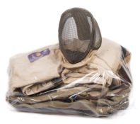 A mid-20th century canvas fencing suit by Leon Paul:, with Tiverton Fencing Club arm badge,
