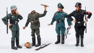 A group of four Action Man flock hair figures:, German Staff Officer,