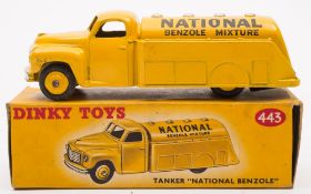 Dinky 443 Studebaker Tanker in 'National Benzole' livery:, yellow body , black chassis,