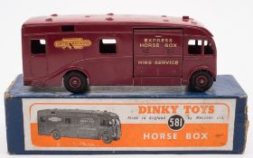 Dinky 581 Horse Box 'British Railways Express Horse Box Hire Service':, maroon body with transfers,