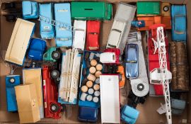 Spot-On and others an unboxed group of commercial vehicles:, including a Jones 10-Kilo Crane.