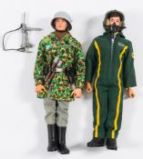 Two Action Man flock hair figures German Storm trooper and Helicopter Pilot:,