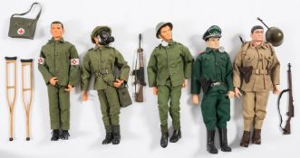 A group of five Pedigree Tommy Gunn figures:, including battle Soldier, All-Round defense,