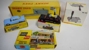 Dinky No 281 Pathe News Camera Car: No 186 Mercedes Benz 220 SE, No 502 Garage with Automatic Door,