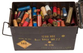 A collection of various shotgun cartridges including paper and pinfire examples:,