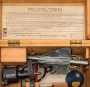 A cased Walker's 'Excelsior' IV Patent log:, sling pattern, in fitted case with rotator oil can,