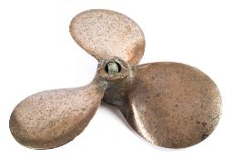 A bronze three blade propeller:, stamped 17x12 and numbered 8362, 38cm wide.