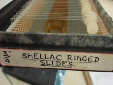 Five boxes of various microscope slides:, various subject matter including biological etc.