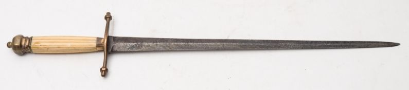 A Georgian Naval dirk:, the straight double edge blade over gilt brass hilt with acorn quillons,