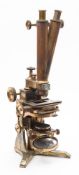 A lacquered brass binocular microscope by J H Dallmeyer, London 1880:,