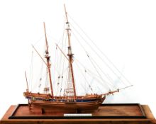 A 1:47 scale model of the Royal Navy bomb ketch 'HMS Racehorse':,