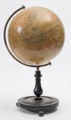 A Philip's 12 inch Terrestrial Globe:, with principal steamship and Transcontinental railway routes,